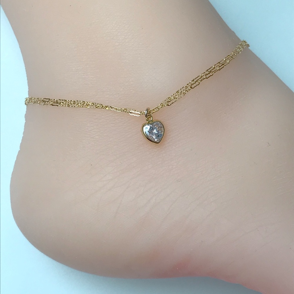14k Gold Filled Double Layered Heart Anklet